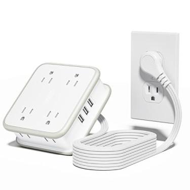 Imagem de NTONPOWER Cabo De Extensão Plano Com 8 Tomadas Amplas E 3 Portas Usb, Régua Energia Plugue, Extensor Tomada 1,8 M, Montagem Na Parede Para Escritório Doméstico Dormitório, Branco