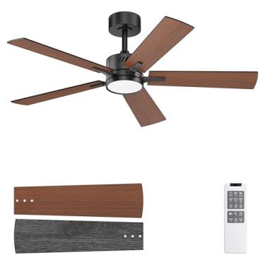 Imagem de Ohniyou Ventiladores De Teto 48'' Com Luzes E Controle Remoto, 6 Velocidades, 3 Cores Luz Led Regulável, Ventilador Motor Cc Reversível Pás Nogueira