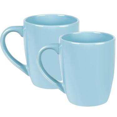 Imagem de BYCNZB Caneca de café de cerâmica extra grande de 765 g, canecas de café jumbo, xícaras de chá grandes com uma alça grande para escritório e casa, conjunto de 2 (azul claro)