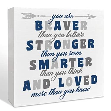 Imagem de NKBINLILI Placa De Caixa Madeira Para Quarto Bebê - Você É Mais Corajoso Do Que Acredita, Decoração Inspiradora Mesa Bebê, Sala Jogos Infantil Motivacional