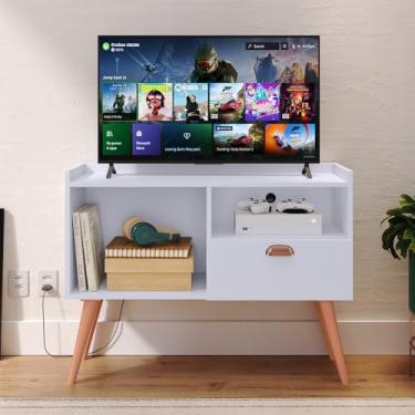 Imagem de Rack Bancada Star Estante Home TV 32 Polegadas Prateleira Organizadora Porta Basculante Nicho Multiuso Decoração Ambiente Sala Estar Quarto Retrô - Loja Inova BR (Branco)