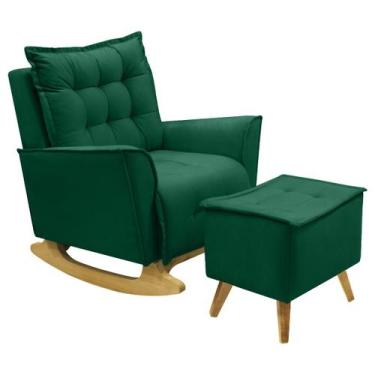 Imagem de Poltrona Amamentação De Balanço Helena + Puff Veludo Quarto - Kasa Sof
