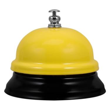 Imagem de TEHAUX Sino de serviço, campainha de chamada de mesa de 7,6 cm pequeno anel de metal alarme de toque alto para restaurante, bar, hotel, recepção, jantar, cozinha, jogo, amarelo