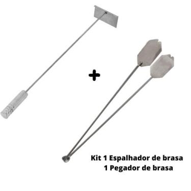 Imagem de Kit Espalhador de Brasa Pegador de Carvão Inox Issi Grill Qualidade Pr