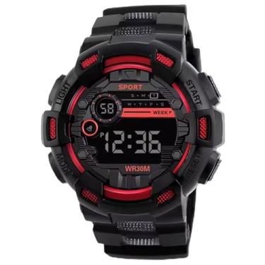Imagem de Relógio Masculino Esportivo HONHXX Digital à Prova D'água Visor LED Sports Watch Crianças Meninos Preto (Vermelho)