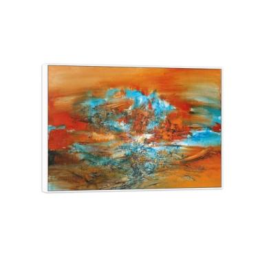 Imagem de MUHJDYC Zao Wou-ki Pintura famosa abstrata - imagem de arte em tela - arte de parede para sala de estar - reprodução de impressões (10.01.68) 50x70cm-19x27in moldura branca