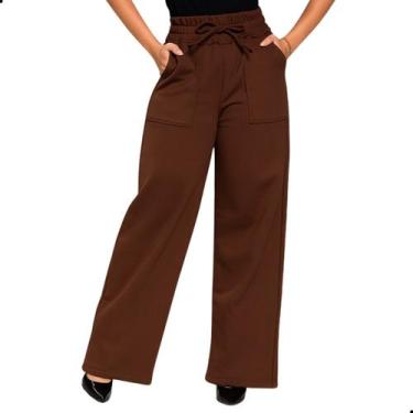 Imagem de Calça Pantalona Moletom Feminina Wide Leg Inverno com Bolso - G-Store,