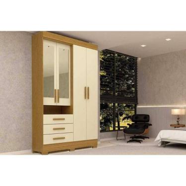 Imagem de Guarda Roupa 4 Portas (2 c/ Espelho) e 3 Gavetas Débora Cinamomo/Off White - ACP