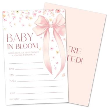 Imagem de rizotus Convites de chá de bebê para menina e menino, laço rosa e flores revelam convites de festa 25 cartões com envelopes, suprimentos de decoração de festa de anúncio de grávida -06