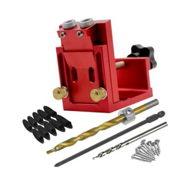 Imagem de Generic Kits de gabarito para furos de bolso, posição de perfuração de furos inclinados, localizador de carpintaria de madeira ajustável para marcenaria, Vermelho