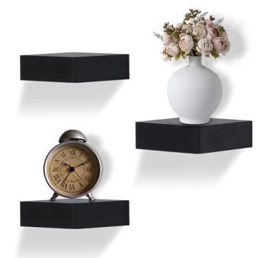 Imagem de NIUBEST Pequena prateleira flutuante, conjunto de 3 bordas de exibição para parede, mini prateleiras, prateleira de madeira rústica para quarto, sala de estar, banheiro, cozinha (15 cm, preto)