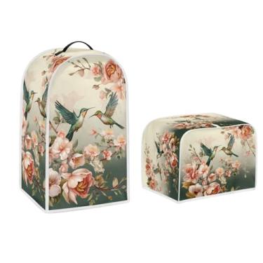 Imagem de Pointodoor Conjunto de capa de poeira para aparelho de cozinha beija-flores vintage HUmmingbird capa de torradeira e liquidificador capa de poeira capa de proteção de máquina de pão acessórios de