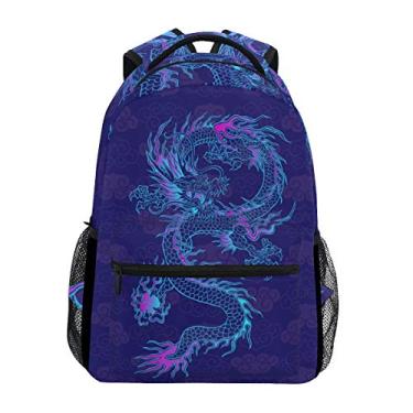 Imagem de Mochila para computador com estampa de dragão Azure, Blueangle Fiery - Bolsa escolar leve, Purple Chinese Dragon, One Size