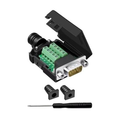 Imagem de YIOVVOM Conector de breakout DB9, conectores RS232 macho de 9 pinos, placa de módulo adaptador serial D-SUB RS485 sem solda com terminais de parafuso, capa (adaptador serial masculino + porca)