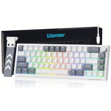 Imagem de Womier Teclado para jogos VK66 PRO 60% com fio, teclado mecânico cremoso QMK/VIA, placa de teclado RGB com junta de troca a quente e teclas translúcidas (branco)