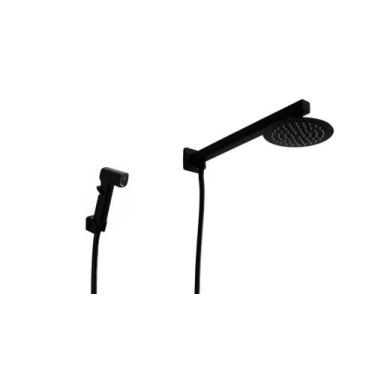 Imagem de Ducha Chuveiro Redondo Preto 15 cm com Chuveirinho Manual ABS - AMG Me