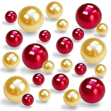 Imagem de LWQYHTT Pérola flutuante para enchimento de vaso e géis de água transparentes, contas flutuantes sem furos, para decoração de mesa de casa, decoração de mesa de casamento, pérolas para suporte de escova 130 peças (ouro, vermelho)