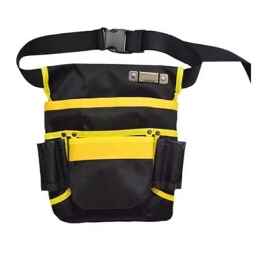 Imagem de Cinto de Ferramentas Profissional para Eletricista, 27cm x 11,8cm, Bolsos Múltiplos, Preto e Amarelo