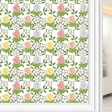 Imagem de Película de janela de privacidade de flores, textura de estilo floral, filme de vidro para sala de estar e escritório em casa, L90 x C 190 cm