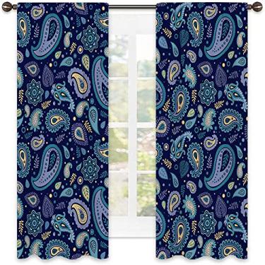 Imagem de Cortinas blackout Paisley 90%, estampa de design de arte paisley, cortinas blackout com absorção de som para decoração de sala de jantar/festa, L 106 x C 213 cm