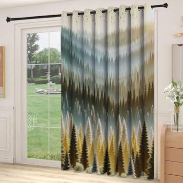 Imagem de Divisória de parede de cortina de divisória amarela, cenário de nascer do sol fantasia de árvores florestais com montanhas e pássaros, adequada para cortinas térmicas de sala de estar com porta de