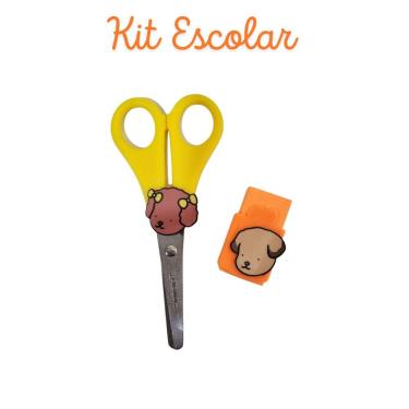 Imagem de Kit Escolar tesoura sem ponta e borracha Ursinhos Bobi goods papelaria borracha com capa escolar material férias escolar