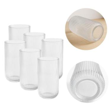 Imagem de Copo De Vidro Canelado 450ml Para Sucos Vitamina Bebidas 6 UN - Dona L