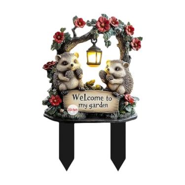 Imagem de Gralara Estaca decorativa de jardim em forma de ouriço, placa de jardim, ornamento de gramado, decoração de planta em vaso 2D para decoração de exterior, 12.8x20cm