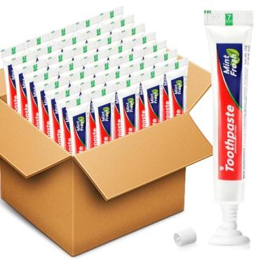 Imagem de HOFASON 200 tubos de pasta de dente tamanho viagem a granel 9,9 g, mini pasta de dente pequena para viagem, 2 x 9 cm, pasta de dente descartável de hortelã-pimenta, itens essenciais de viagem para