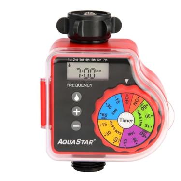 Imagem de AQUASTAR Temporizador de irrigação de mangueira de zona única (vermelho), irrigação automática para gramado, jardim, quintal, uma tomada