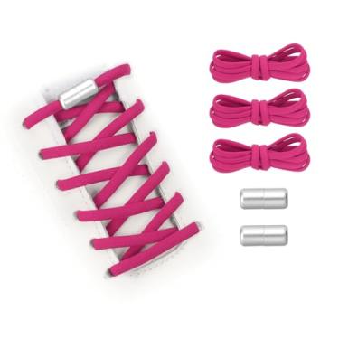 Imagem de YELARXI Cadarços elásticos sem laço de substituição com 2 fivelas de metal para sapatos de lona, Rosa vermelha, prata, 39 inch