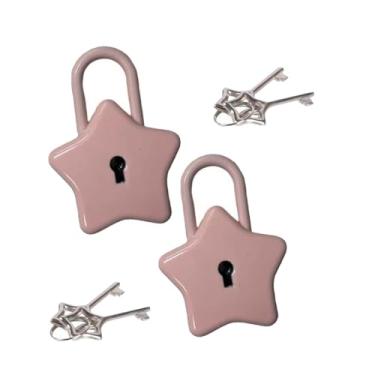 Imagem de Pacote com 2 mini cadeado fofo em forma de estrela com chave para caixa de joias, bolsa, armário, baú do tesouro, bagagem, caixa de cartas, diário (rosa)