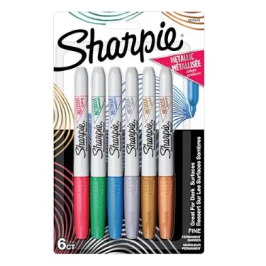 Imagem de Sharpie Marcadores permanentes metálicos, ponta fina, cores sortidas, pacote com 6