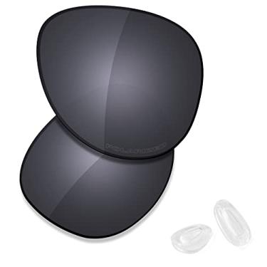 Imagem de SAUCER Lentes de reposição premium e protetores de nariz para óculos de sol Oakley Elmont M OO4119 58 mm de alta definição - Escudo preto polarizado