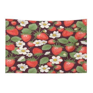 Imagem de Bandeira com quatro furos bandeiras para todos os climas bandeira decorativa impressa em morango bandeiras de poliéster adequadas para uso interno e externo 89 x 159 centímetros