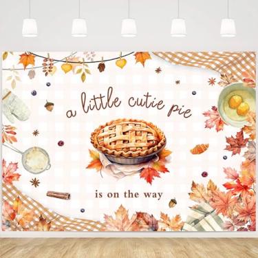 Imagem de MEHOFOND 2,4 x 1,8 m pano de fundo para chá de bebê de outono com estampa de torta fofa, decoração de chá de bebê, folhas de bordo, festa de cozimento, foto, estúdio, banner, plano de fundo