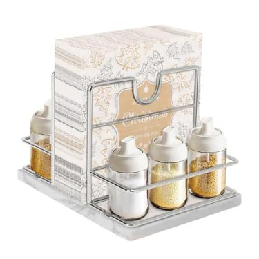 Imagem de Livabber Porta-guardanapos, suporte de guardanapo de metal com saleiro e pimenteiro, suporte moderno para bancada de cozinha, não inclui saleiro e pimenteiro (mármore grande, cromado)