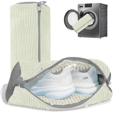 Imagem de Bolsa para máquina de lavar sapatos, 2 peças bolsa de lavanderia reutilizável e durável com zíper sacos de lavagem de sapatos para tênis, todos os tamanhos, kit de limpeza sem manchas (branco)