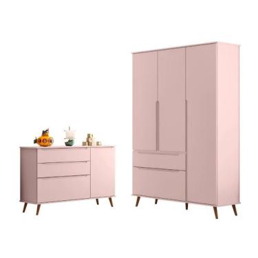 Imagem de Conjunto Infantil Comoda e Guarda Roupa Melinda MDF Rosê Pheonix Baby