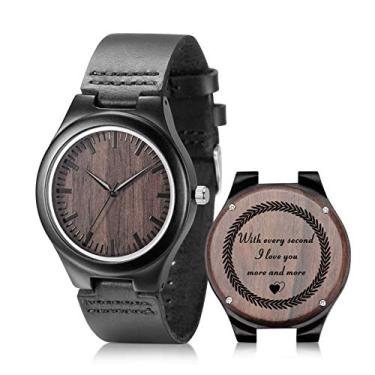 Imagem de Relógio de madeira gravado para homens – Relógio de pulso personalizado para marido, namorado, pai, filho, madeira, For Lover, Men's standard