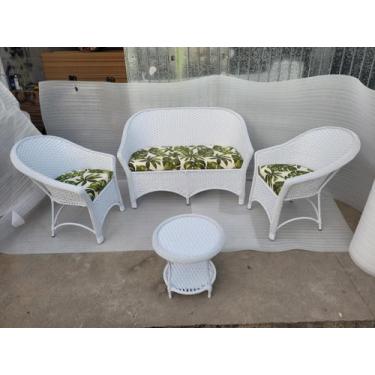 Imagem de Jogo Sofá 1 e 2 Lugares Fibra Sintética Branca Área Externa Varanda Fi