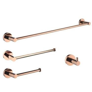 Imagem de Conjunto de toalhas de parede banhado a ouro rosa 304 de aço inoxidável de alta qualidade, para banheiro, sabonete, lava-louças e banheiro (conjunto de 4 peças A)