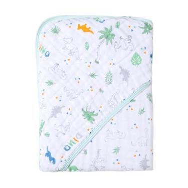 Imagem de Toalha com Capuz para Bebê – 100% Algodão Forrada com Fralda Soft – Alta Absorção – Estampas Variadas – 80x80 cm – Loja Era Uma Vez (Dinossauro, Padrão)