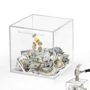 Imagem de Imeepa Cofrinho transparente para adultos e crianças – Caixa de acrílico para dinheiro e moedas, deve quebrar para abrir, cofrinho não aberto para meninos e meninas (transparente, 19 cm)