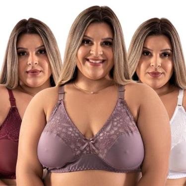 Imagem de Kit 3 Sutiã Plus Size Reforçado Soutien Em Renda E Sem Bojo Sutian 50 