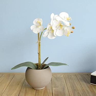 Imagem de Arranjo de Flor Artificial Orquídea Branca no Vaso de Vidro Fendi Fosco | Linha Permanente Formosinha