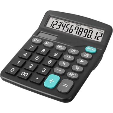 Imagem de Calculadora de mesa de 12 dígitos com tela LCD grande, calculadora básica de energia solar dupla e bateria, função padrão para escritório, casa, escola (preto)