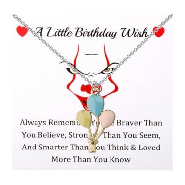 Imagem de WUSUANED Colar de palhaço, joia de balão vermelho, coringa assustadora, presente de aniversário de palhaço assassino para fãs, Large, Liga de aço, Sem Pedra Preciosa