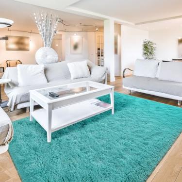 Imagem de Terrug Tapete felpudo azul para sala de estar, 20 x 25 m, tapete felpudo macio lavável na máquina com suporte antiderrapante para decoração de quarto de meninas e crianças