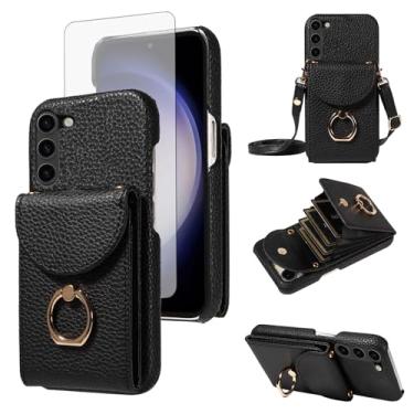 Imagem de Furiet Capa carteira de órgão para Samsung Galaxy S23 5G e alça de ombro com fivela de anel de vidro temperado, bolsa de couro PU com suporte para cartão para S 23 23S GS23 G5 SM-S911U 6,1 polegadas